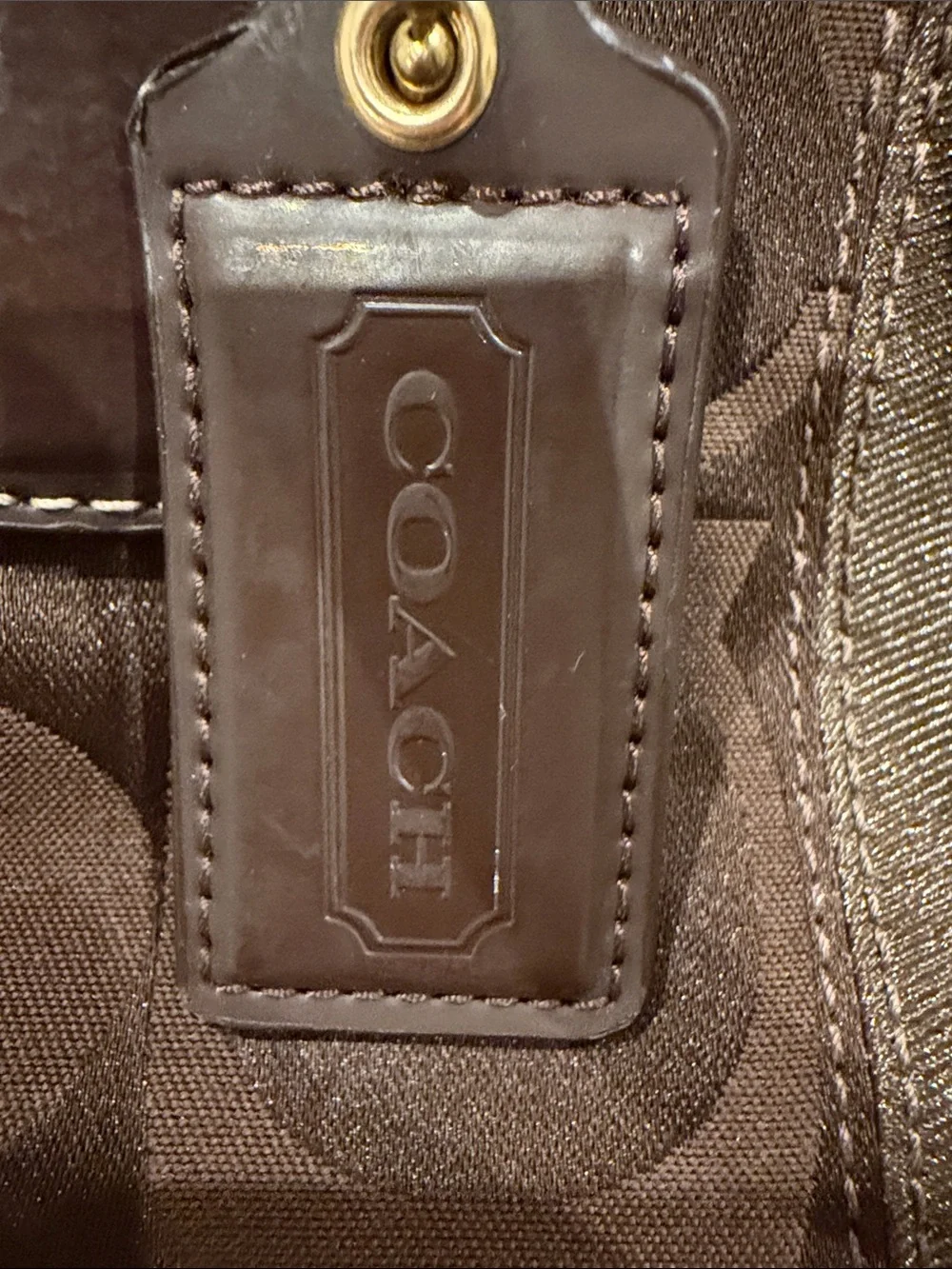 Coach F18036 Y2K Brown Signature Jacquard Kiss Lock Satchel with Gold Accents